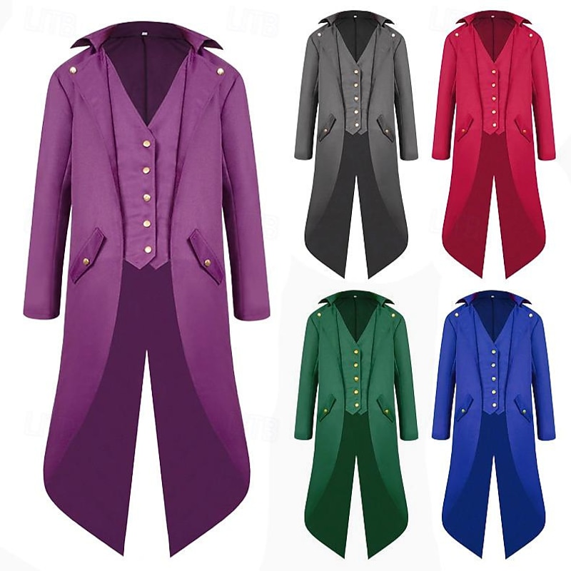 Vintage Punk & Gothic Medieval Coat Tuxedo Tailcoat Vampire Plague Doctor Plus Size Solid Colored Fancy Dress Men's Steampunk Adults' Coat