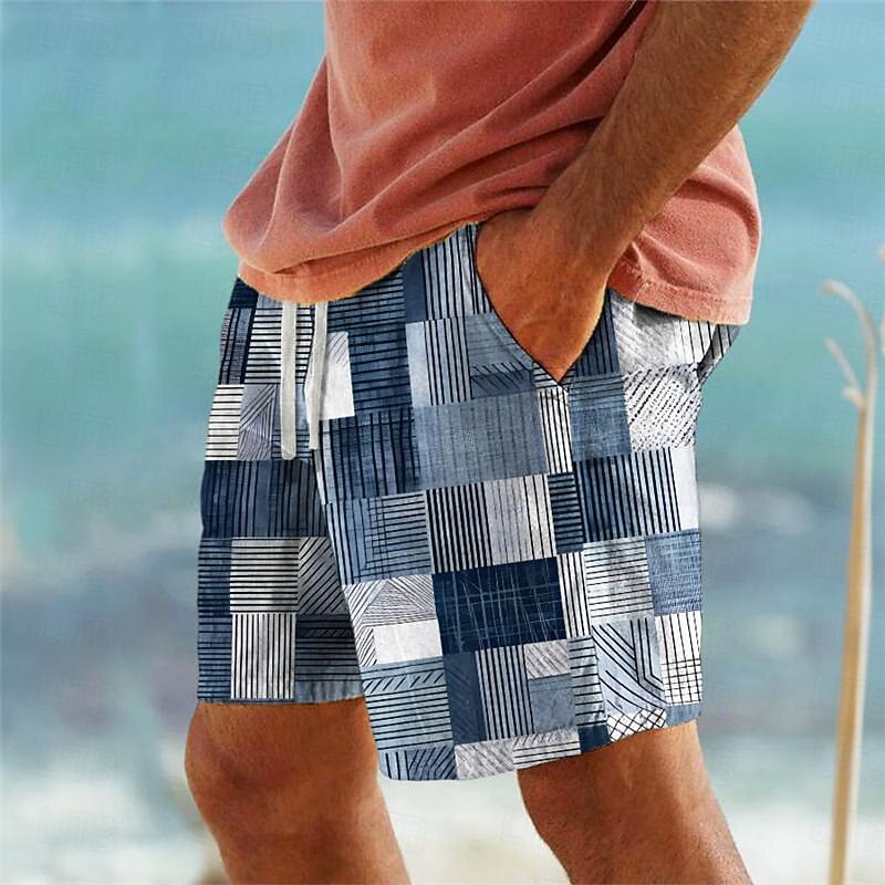 Men's Plaid Color Block Patchwork Swim Shorts Board Shorts Swimming Trunks Mid Waist Vacation Hawaiian Holiday Vacation Holiday Beach Drawstring with Mesh lining Elastic Waist Designer Clothing