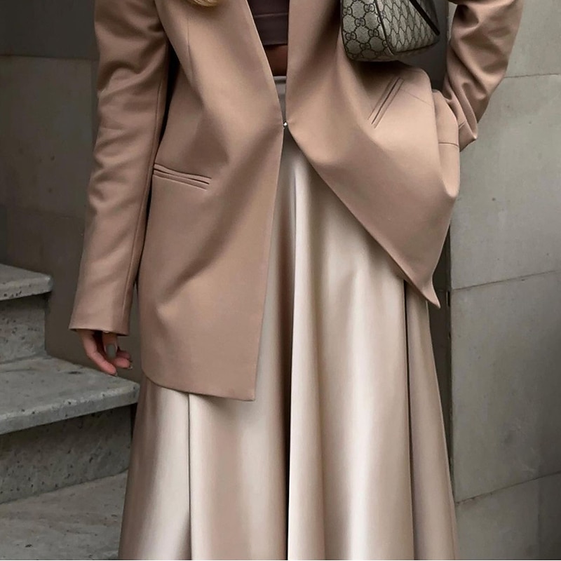 Women's Skirt Swing Long Skirt Elegant Fashion Maxi High Waist Skirts Solid Colored Street Daily Black White Khaki Summer Satin3