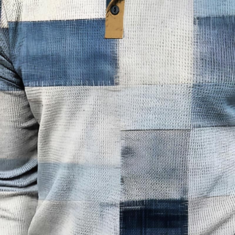 Plaid Men's Fashion Casual 3D Printed Waffle Henley T Shirt Sports Outdoor Holiday Festival T shirt Blue Brown Dark Blue Long Sleeve Henley Shirt Spring &  Fall Clothing3