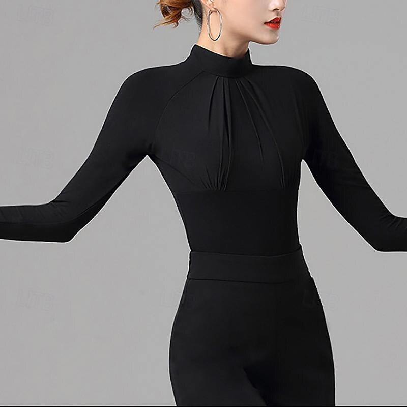 Latin Dance Ballroom Dance Leotard / Onesie Pure Color Splicing Women's Performance Training Long Sleeve High Modal3