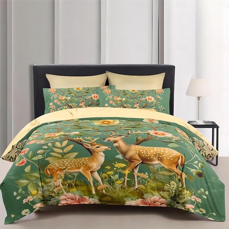 Forest Fawn Pattern Duvet Cover Set Set Soft 3-Piece Luxury Cotton Bedding Set Home Decor Gift King Queen Duvet Cover4