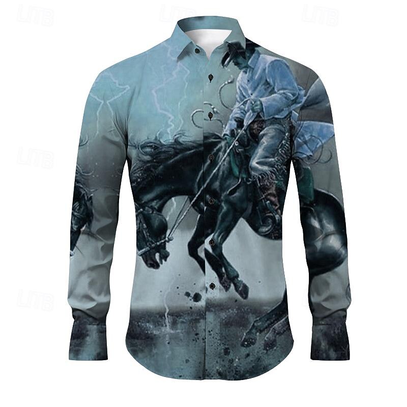 Kentucky Derby Men's Cowboy Shirt Western Shirt Cowboy Shirt Long Sleeve Vintage Western Style Outdoor Street Casual Daily Fall & Winter Turndown Buttons Print Blue Purple Orange Green4