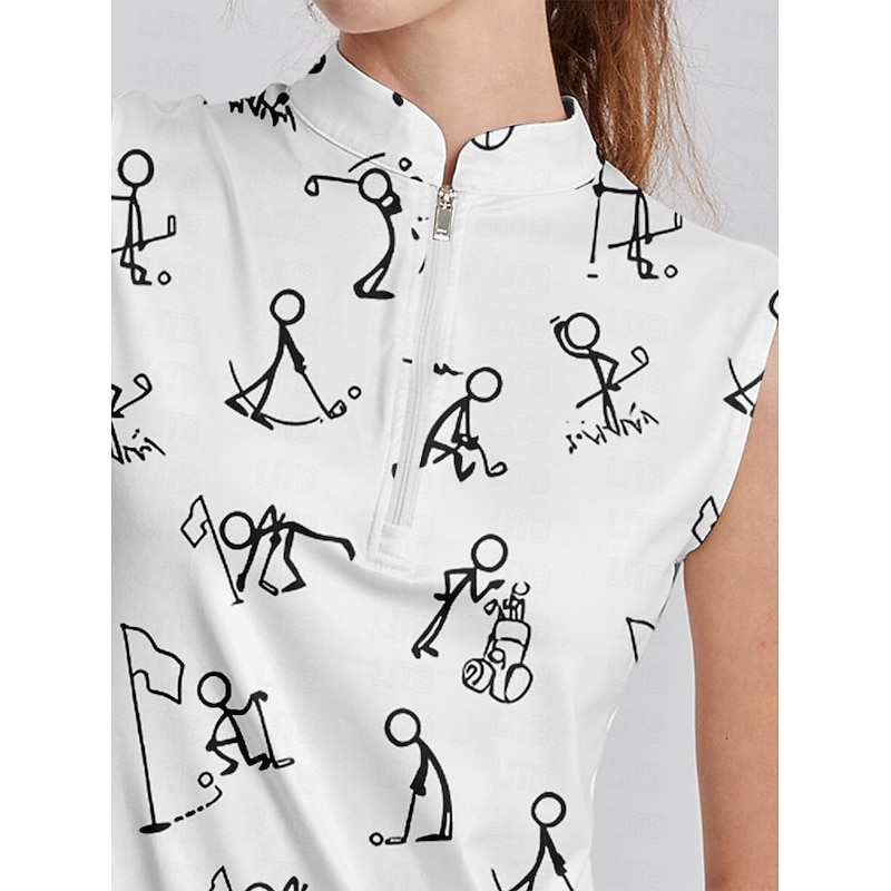 Women's Golf Dress Black White Sleeveless Cartoon Ladies Golf Attire Clothes Outfits Wear Apparel3