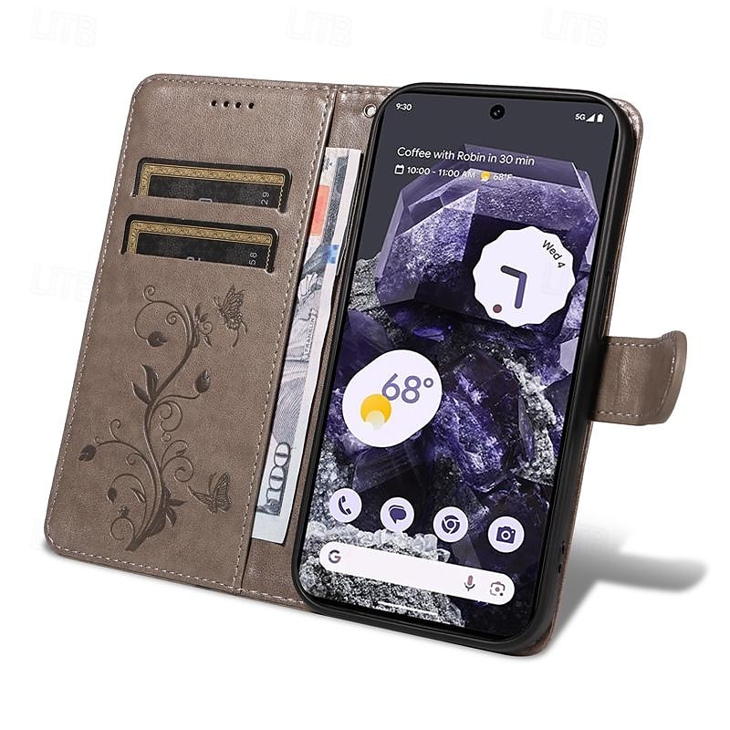 Phone Case For Google Pixel 8 Pro Pixel 7 Pixel 6 Wallet Case Embossed Full Body Protective with Wrist Strap Tree Butterfly TPU PU Leather3