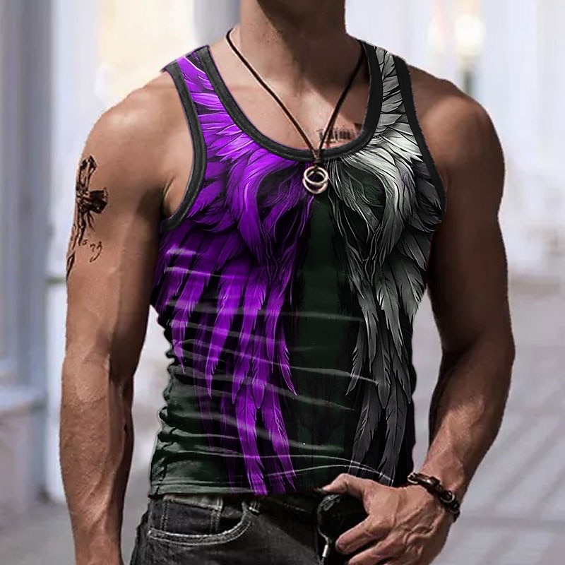 Men's Graphic Color Block Wings Grim Reaper Tank Top Vest Top Sleeveless T Shirt for Men Sleeveless T shirt 3D Print Crew Neck Shirt Sports Fashion Daily Sports Outdoor Casual Gym Blue Red Purple2