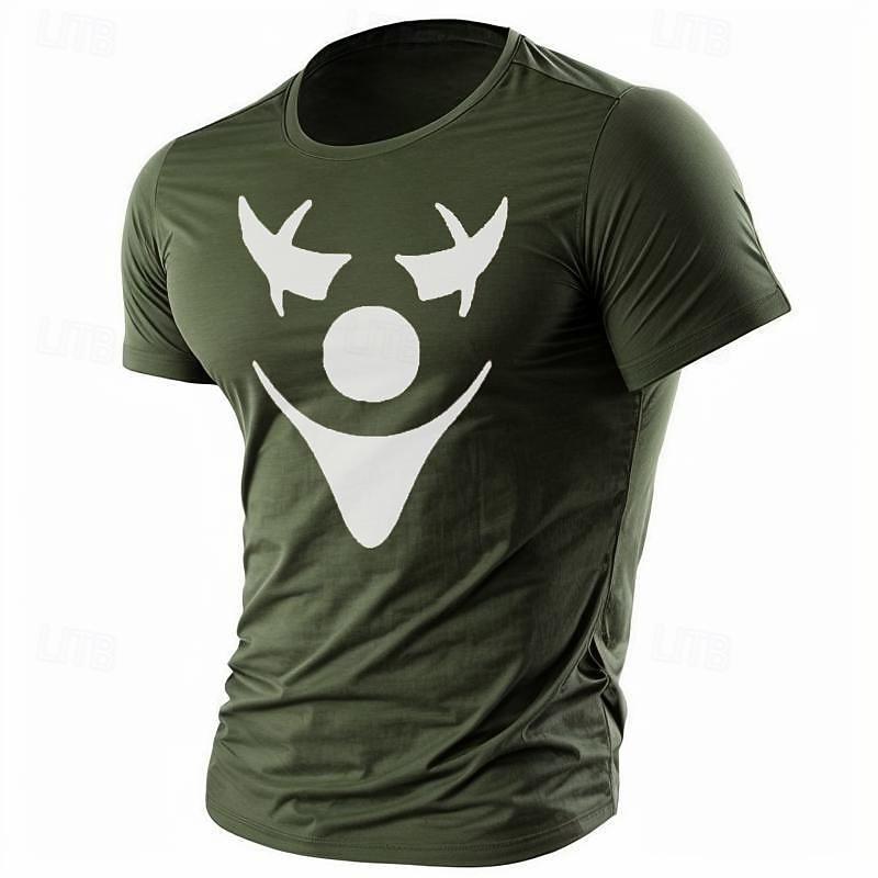 Men's Funny T Shirt Tee Top Polyester Short Sleeve Graphic Shirt Army Green / Olive Army Green + Black Black 1 Comfortable Tee Sports Outdoor Holiday Fashion Designer Clothing