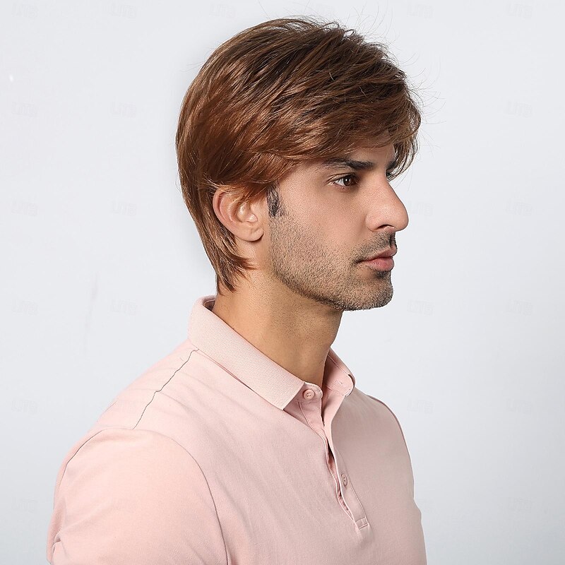 Synthetic Wig Uniforms Career Costumes Princess kinky Straight Middle Part Layered Haircut Machine Made Wig 8 inch Dark Brown Synthetic Hair Men's Cosplay Party Fashion Brown3