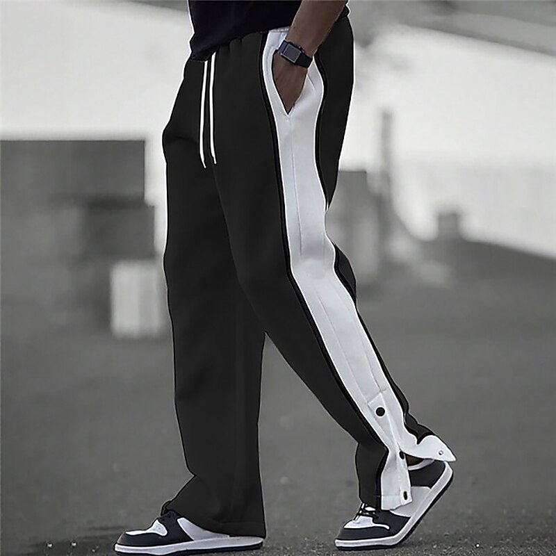 Men's Sweatpants Joggers Trousers Patchwork Drawstring Elastic Waist Color Block Comfort Breathable Casual Daily Holiday Sports Fashion Black White3