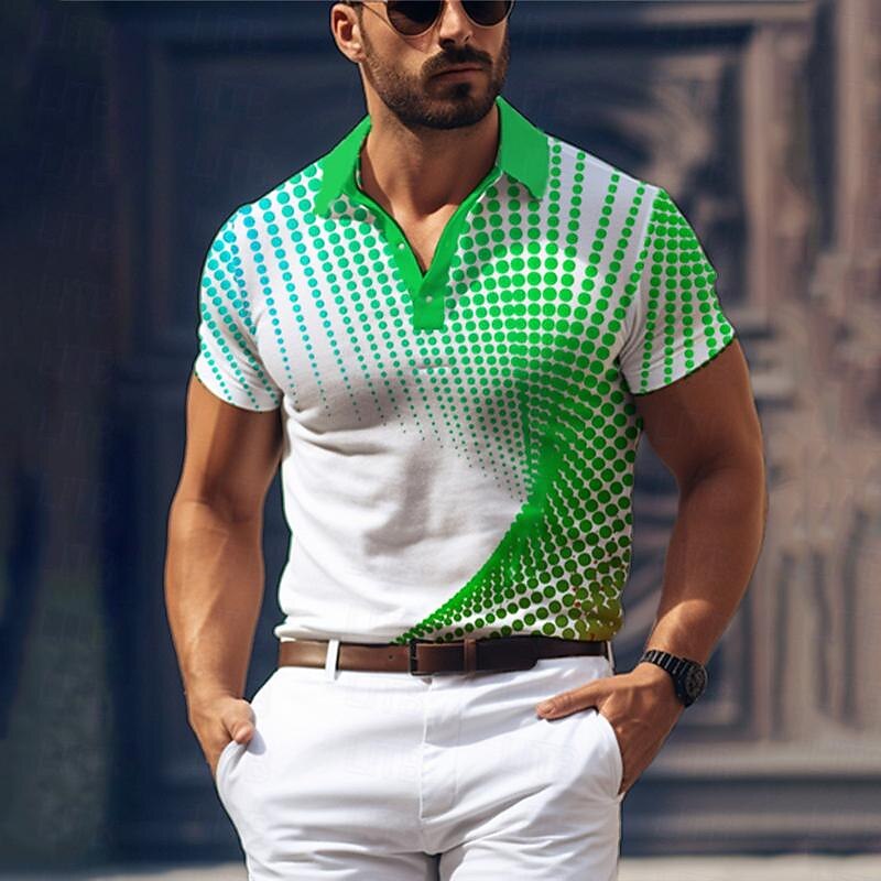 Men's Geometric Golf Shirt Short Sleeve Polo Shirts Collared Shirts Business Casual Vacation Wear Formal Wear Festival Wear Buttons 3D Print Summer Blue Purple Green4