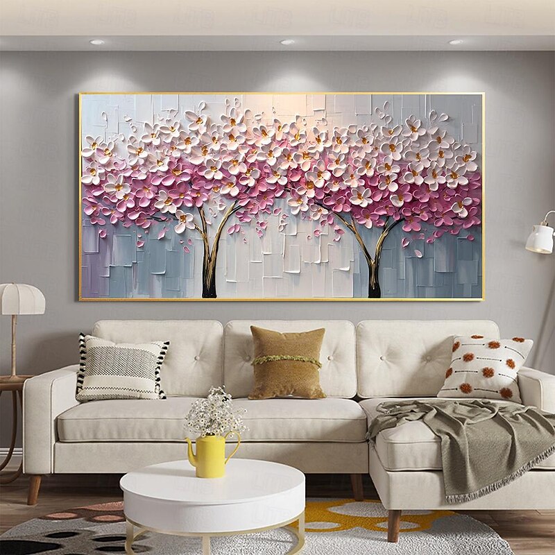 Hand painted Abstract Cherry Blossom Oil Painting on Canvas handmade  Pink Flower Painting for Living room Home Decor Large Custom Textured painting Wall Art Decor4