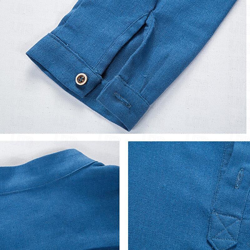 Men's Shirt Linen Shirt Cotton Linen Shirt White Cotton Shirt Chinese Collar Shirt Mandarin Collar Shirt Plain Vacation Hawaiian Black White Blue Orange Long Sleeve Standing Collar Spring &  Fall4