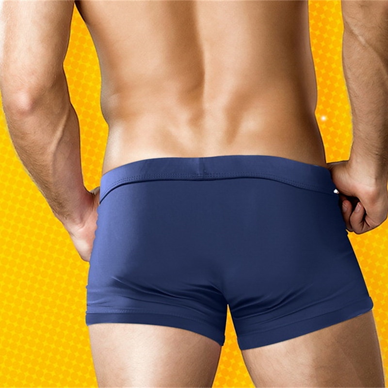 Men's Boxer Swim Shorts Beach Shorts Going out Weekend Soft Comfortable Elastic Waist Zipper Pocket Plain Short Gymnatics Casual Activewear Lake blue Black2