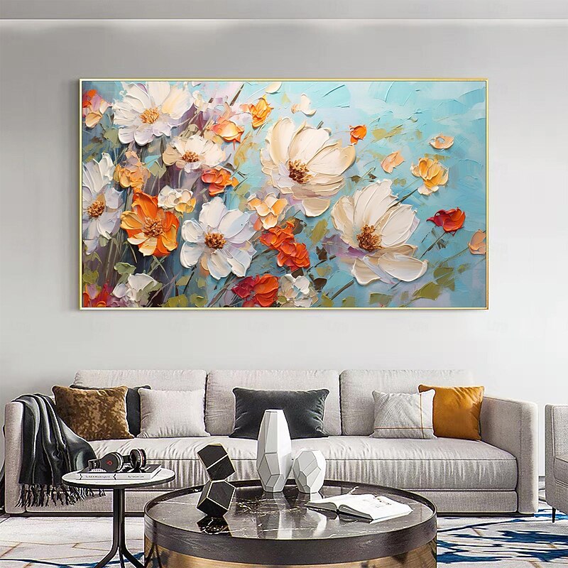Handmade Original Flower Oil Painting On Canvas Wall Art Decor Abstract Minimalist Floral Painting for Home Decor With Stretched Frame/Without Inner Frame Painting4