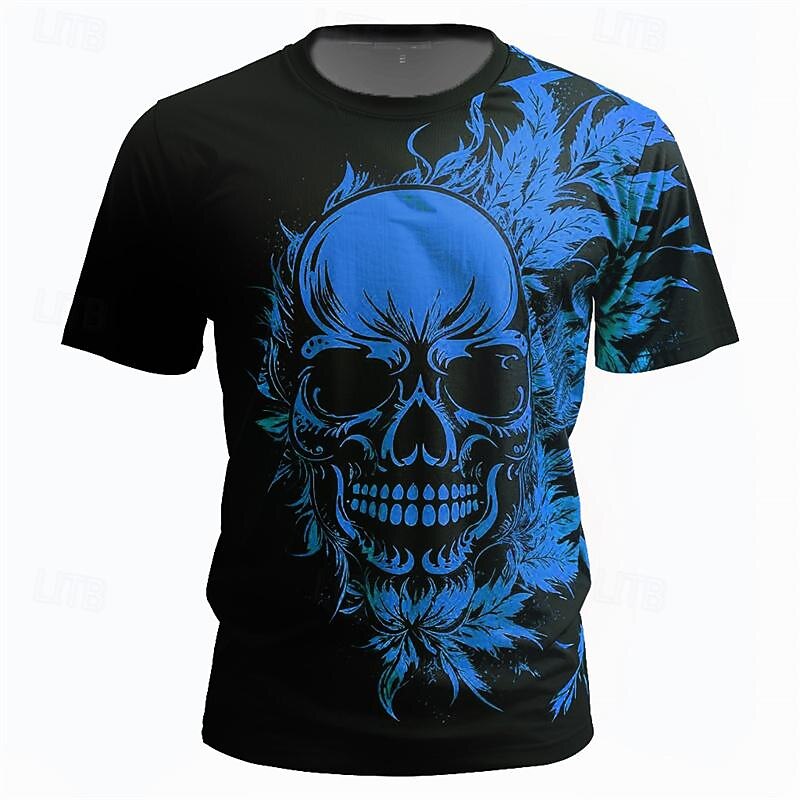 Men's Graphic Flame Skulls T Shirt Short Sleeve T shirt 3D Print Crew Neck Shirt Daily Designer Retro Vintage Sports Outdoor Holiday Going out Yellow Blue Red Spring & Summer Clothing Apparel S M L4