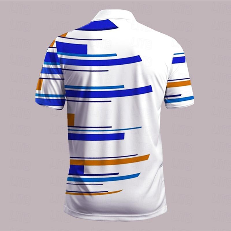 Men's Geometric Golf Shirt Short Sleeve Polo Shirts Collared Shirts Casual Vacation Wear Formal Wear Festival Wear Buttons 3D Print Summer Royal Blue Blue Purple2