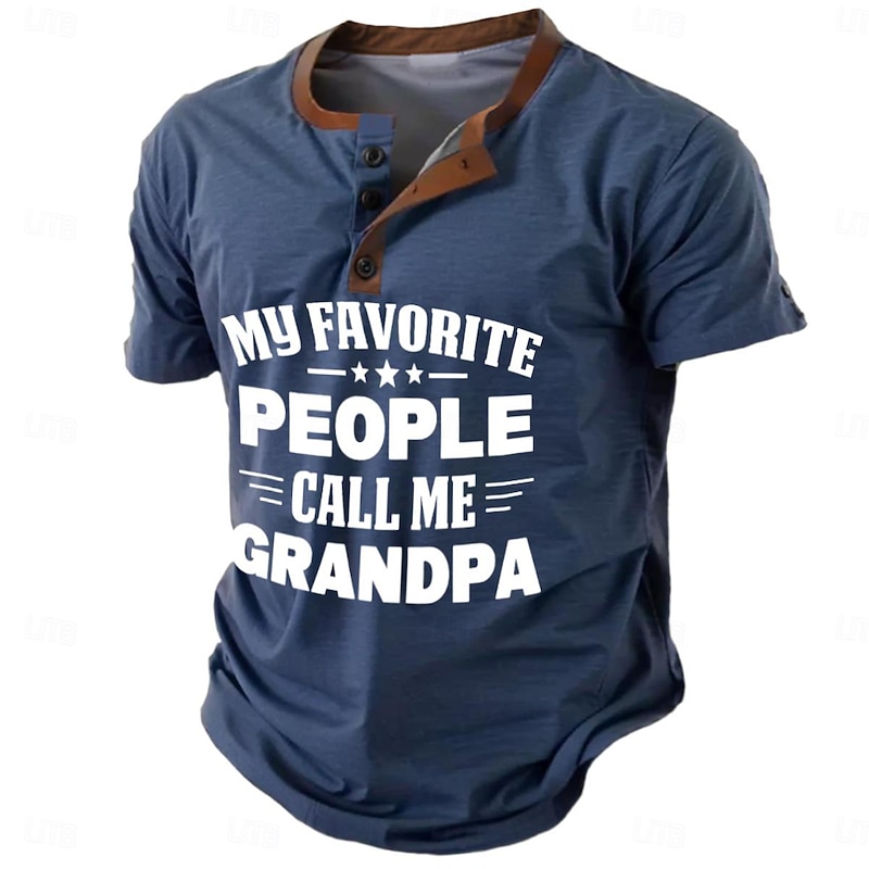 Men's Grandpa Graphic T-Shirt - "My Favorite People Call Me Grandpa" Henley Short Sleeve Family Tee3