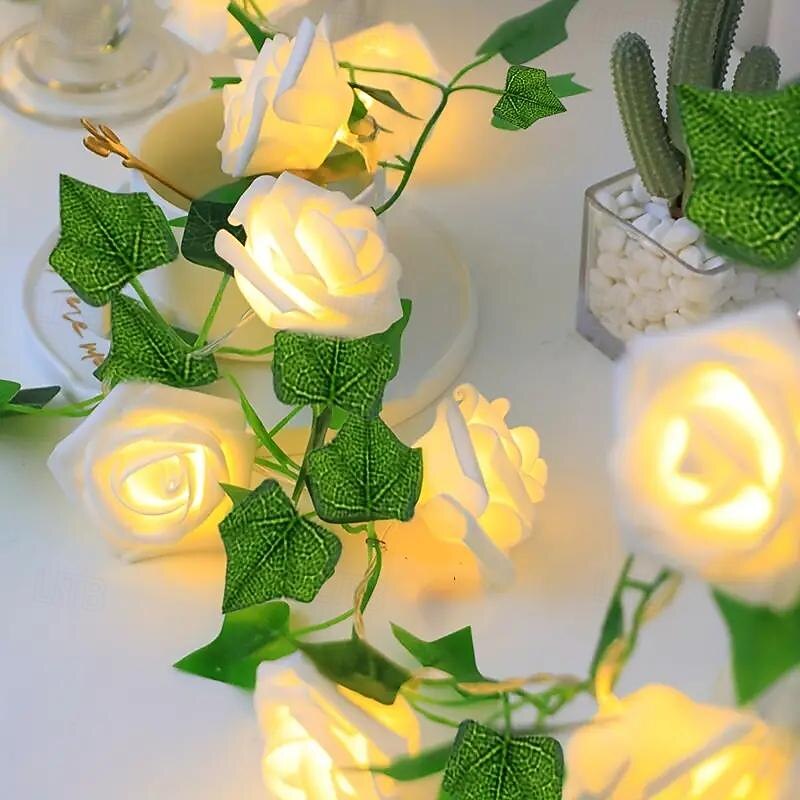 Rose Flower Rattan Fairy Garland Lights - 2M 10 LEDs Battery Powered Sring Lights Perfect for Christmas Valentine's Day, Weddings and Romantic Home Decor2