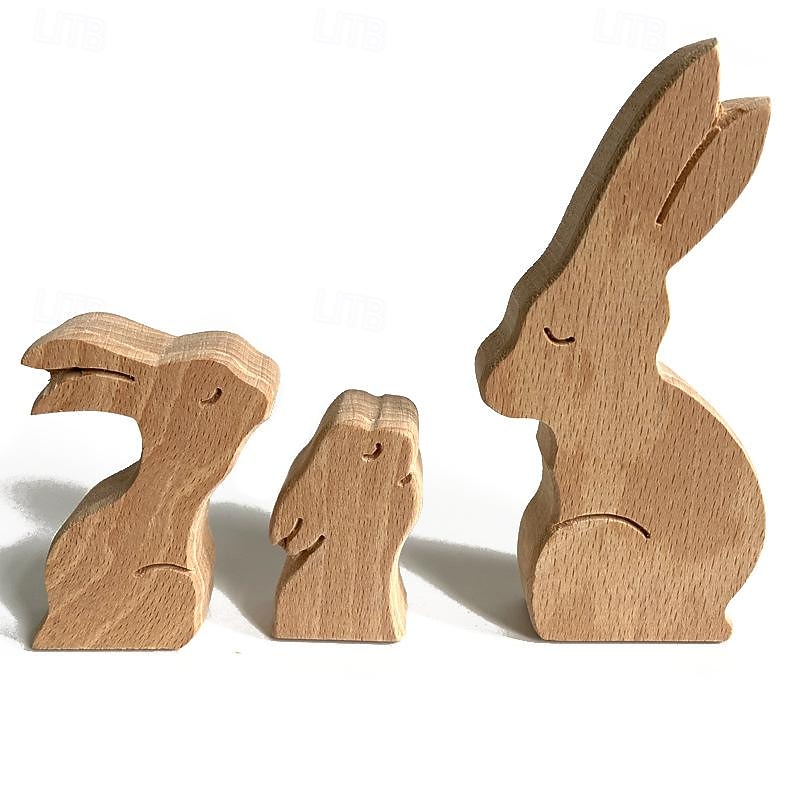 Women's Day Gifts Mother's Day Wooden Decoration Series Animal Rabbit Family Elephant Heart shaped Solid Wood Decoration Mother's Day Gifts for MoM4