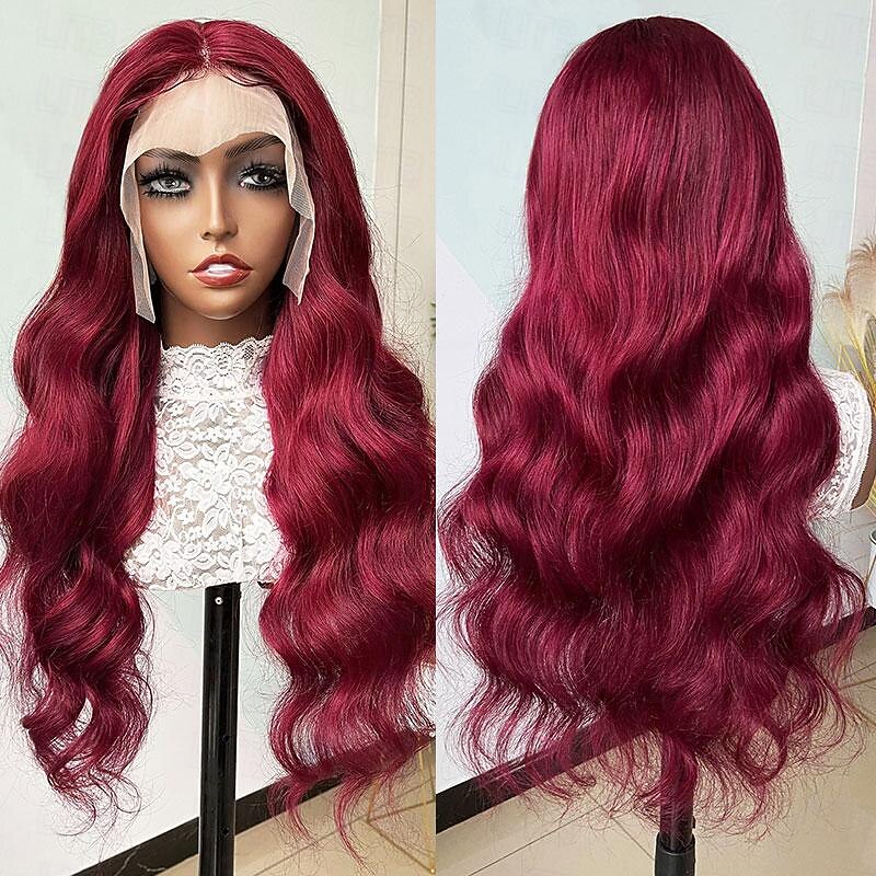 13X4 99J# Burgundy Lace Front Human Hair Wig Body Wave Transparent Front Lace Wig 150% Density4