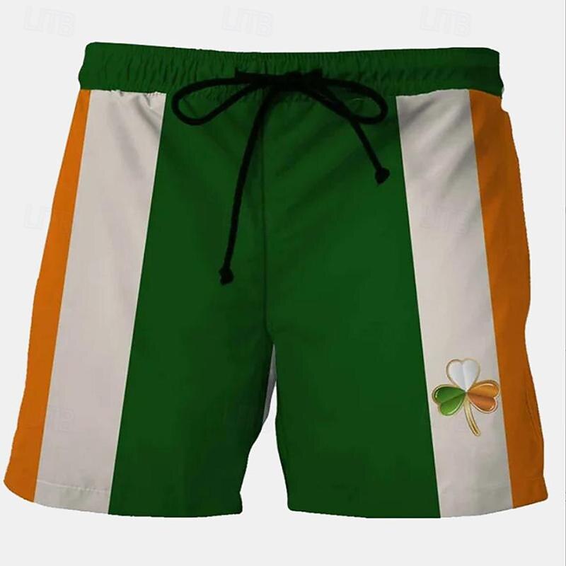 Men's Color Block Four Leaf Clover Swim Shorts Shorts Beach Shorts Mid Waist Fashion Streetwear Holiday St. Patrick's Day Drawstring Elastic Waist Designer Clothing Apparel