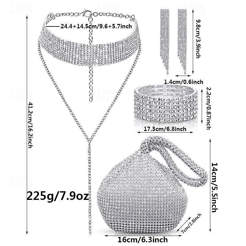 Bride Diamond Landmine Dinner Bag Full of Diamond Claw Chains Tassel Bracelets Earrings Necklaces Four Piece Jewelry Set3