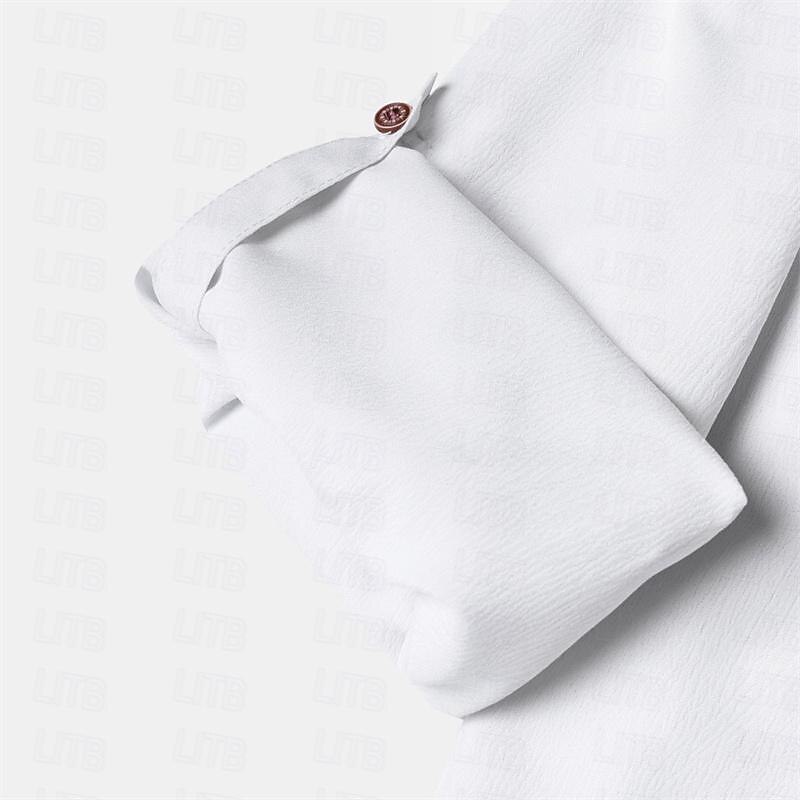 Men's Shirt Linen Shirt Summer Shirt Beach Shirt Plain Vacation Hawaiian White Long Sleeve V Neck Spring &  Fall Clothing Apparel Button-Down4