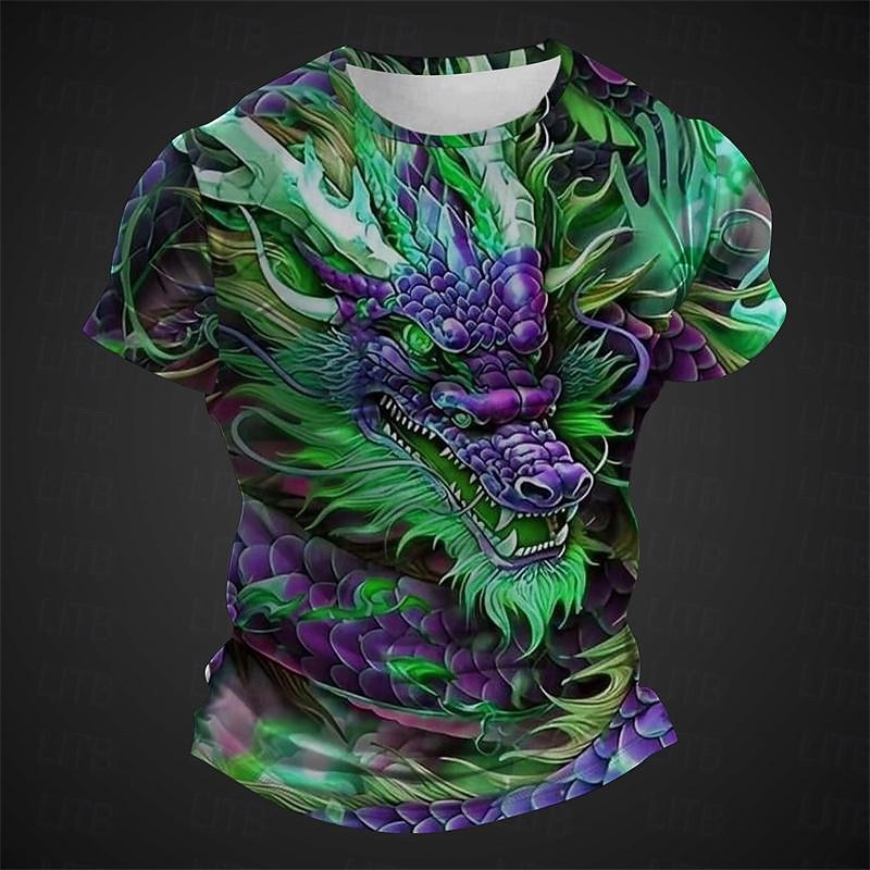 Men's Graphic Animal Dragon T Shirt Short Sleeve T shirt 3D Print Crew Neck Shirt Designer Casual Subculture Sports Outdoor Holiday Going out Light Green Red Burgundy Spring & Summer Clothing Apparel3
