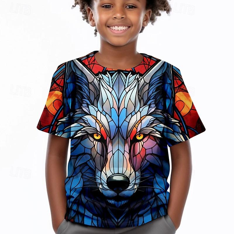 Boys 3D Wolf Tee Shirts Short Sleeve 3D Print Summer Active Sports Fashion Kids 3-12 Years Crew Neck Outdoor Casual Daily Regular Fit3