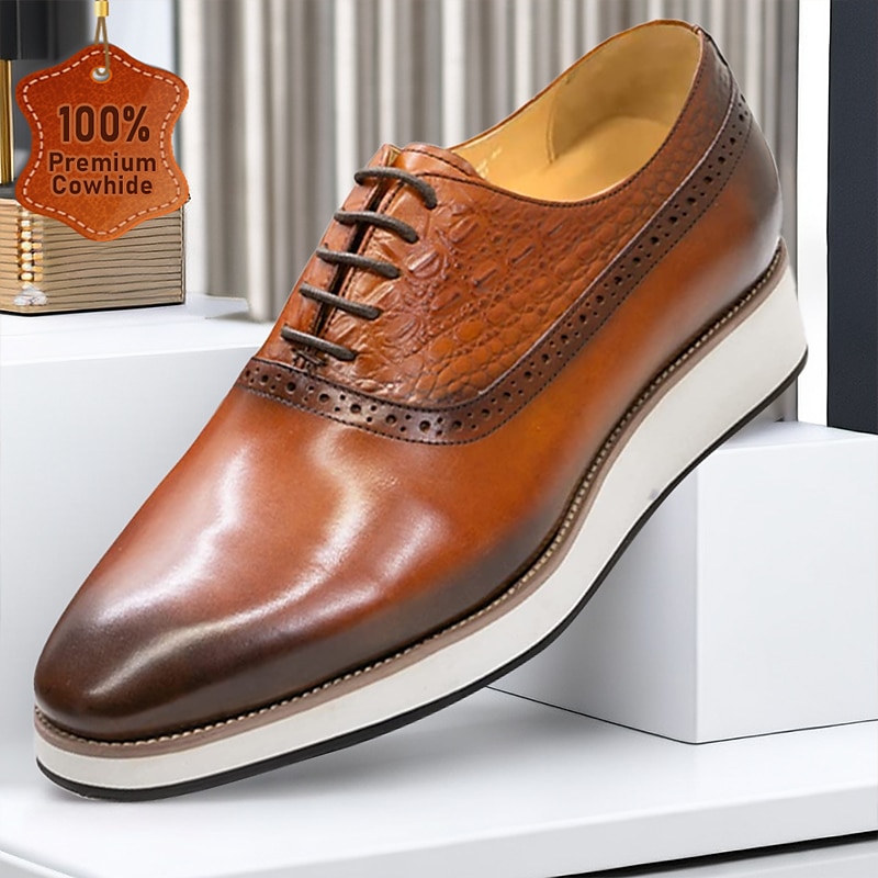 Men's Dress Sneakers Leather Italian Full-Grain Cowhide Slip Resistant Lace-up Black Brown