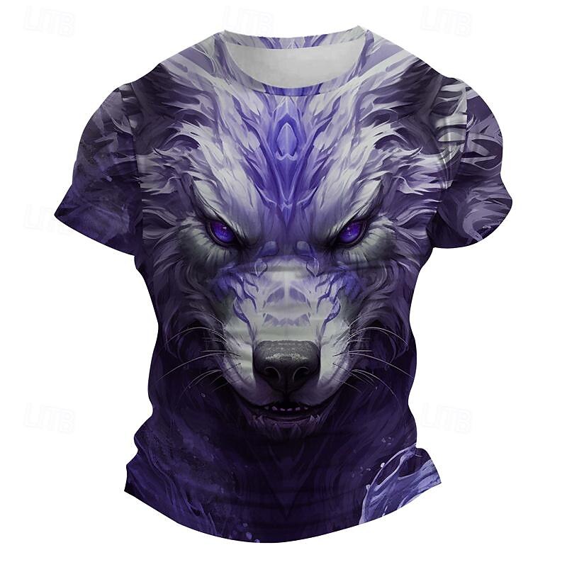 Men's Graphic Wolf T Shirt Short Sleeve T shirt 3D Print Crew Neck Shirt Subculture Sports Outdoor Holiday Going out Light Blue Red Blue Spring & Summer Clothing Apparel S M L XL 2XL 3XL2