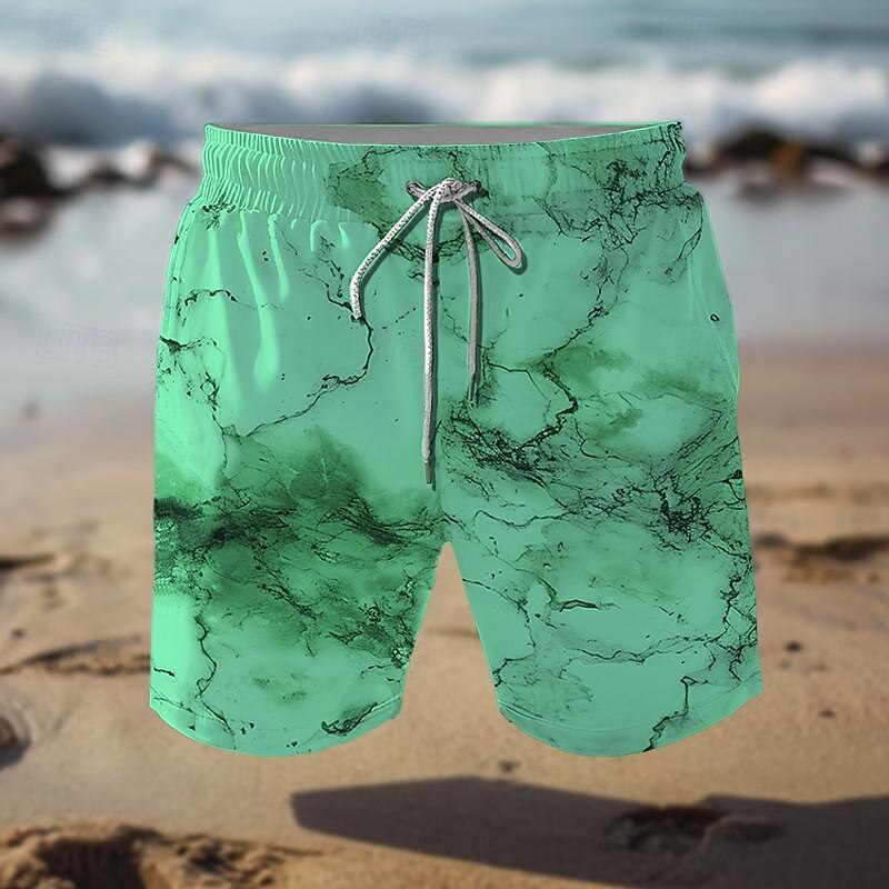 Men's Texture Crack Swim Trunks Swim Shorts Board Shorts Mid Waist Vacation Hawaiian Holiday Vacation Holiday Beach Drawstring with Mesh lining Elastic Waist Designer Clothing Apparel3