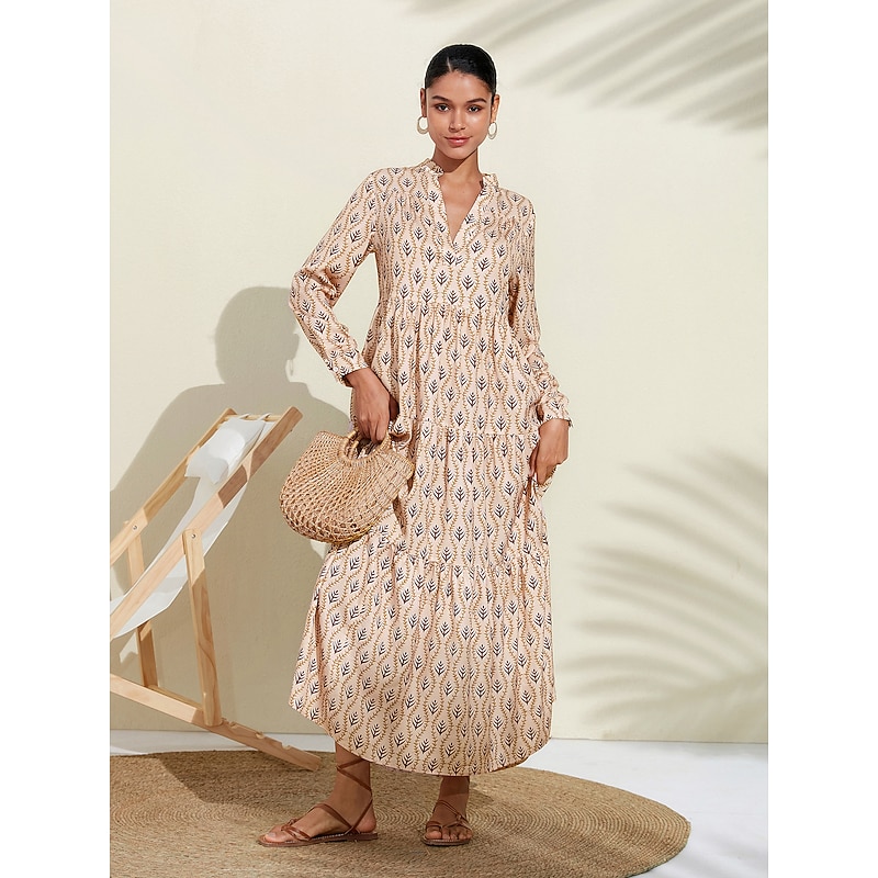 Women's Loose Pink Long Sleeve Floral Botanical Plants Pattern Plant Spring & Summer Spring and Summer V Neck Stand Collar Casual Daily Vacation S M L4