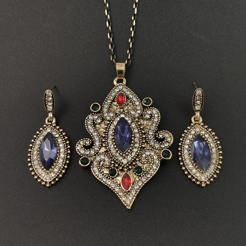 Jewelry Sets For Womenindian Style Rhinestone Inlaid Flower Necklace Earrings Wedding Jewelry Set2