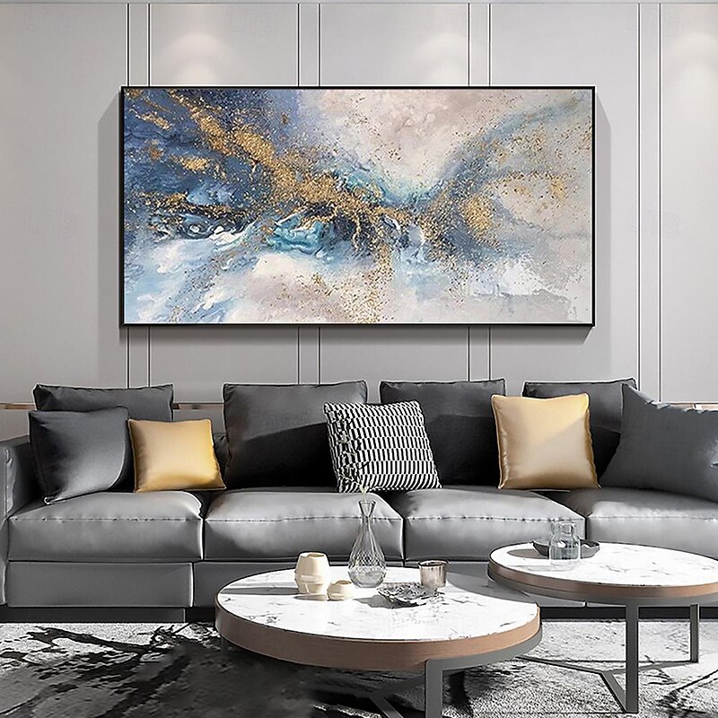 Oil Painting handmade  Abstract Gold Texture Oil Painting on Canvas Large Wall Art Blue Original Custom foil Painting Modern artwork for Living Room Office Wall Art Home Decor4