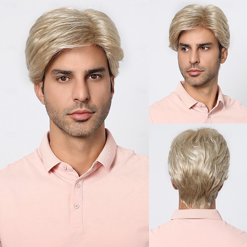 Synthetic Wig Uniforms Career Costumes Princess kinky Straight Middle Part Layered Haircut Machine Made Wig 8 inch Light Blonde Synthetic Hair Men's Cosplay Party Fashion Blonde