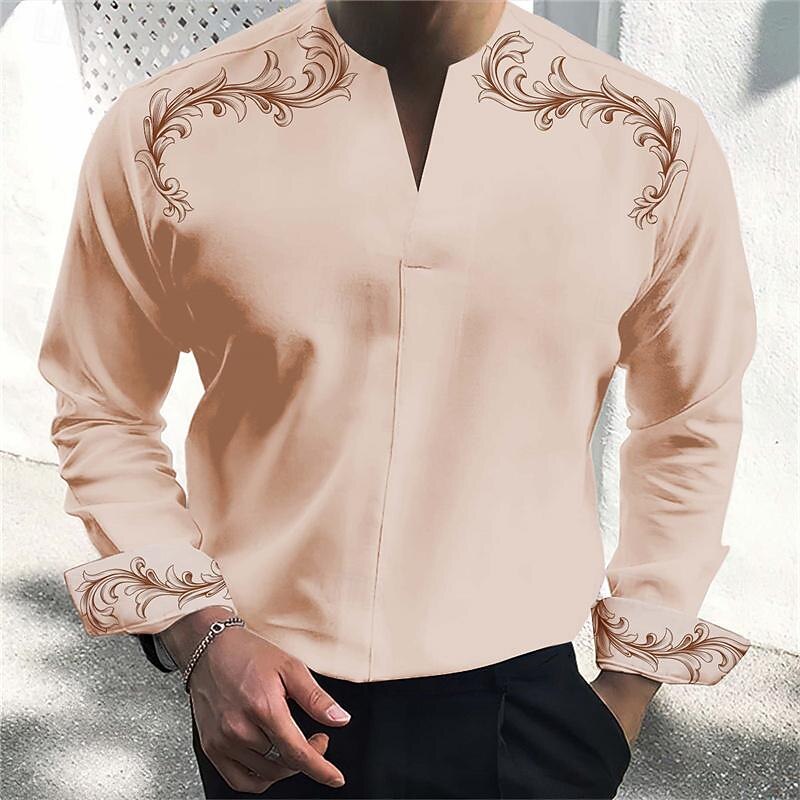 Men's Shirt Dress Shirt Henley Shirt Printed Shirts Scroll Business Daily Wear Black White Pink Blue Long Sleeve V Neck Spring & Summer Clothing Apparel 3D Print4