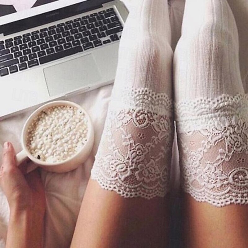 Women's Stockings Wedding Work Daily Lace Retro Cotton Simple Casual Vintage Retro Elastic Casual 1 Pair4