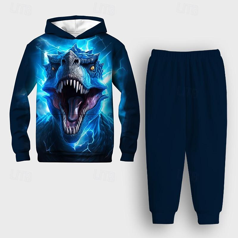 Boys 3D Dinosaur Hoodie & Sweatpants Set Long Sleeve 3D Printing Spring Fall Active Fashion Cool Kids 3-12 Years Hooded Outdoor Vacation Street Regular Fit