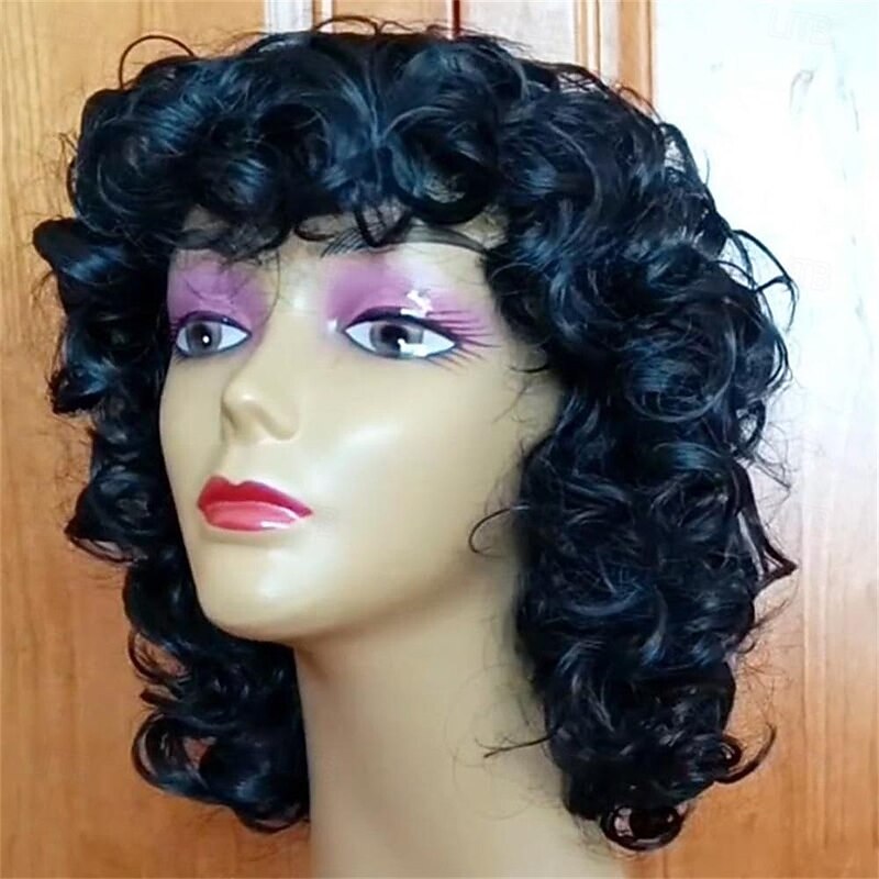Curly Wigs for Black Women Short Curly Wig with Bangs Afro Cute Wigs Natural Looking Soft Bouncy Fluffy Comfortable Light Weight Wig Heat Resistant Synthetic Wig for African American Women2