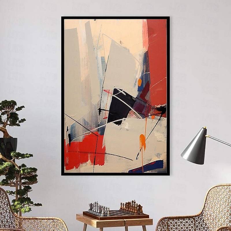 Large hand painted Abstract Colorful Minimalist Acrylic Painting On Canvas Modern Contemporary artwork for  Living room bedroom Wall Decor Red White Black oil painting wall decoration