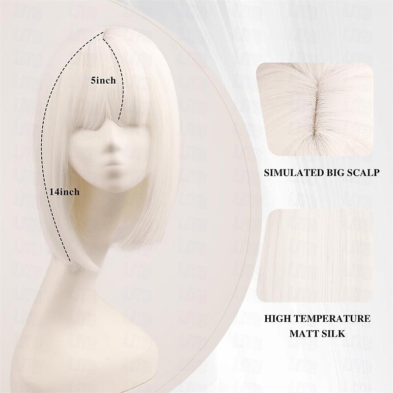 White Bob Wigs for Women short white wig with bangs Straight Bob Wigs Synthetic Cosplay Daily Party Wig Halloween Wigs3