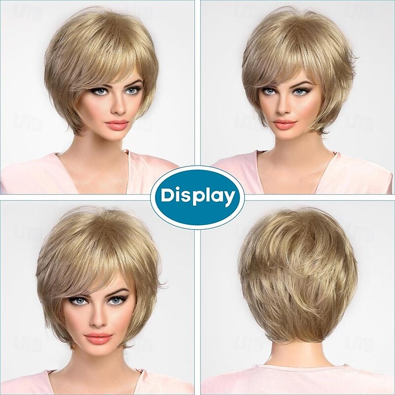Short Ash Blonde Wig with BangsPixie Cut Layered Wigs for Women Healthy Memory Synthetic FiberGlueless Wigs Fluffy Natural Daily Use3