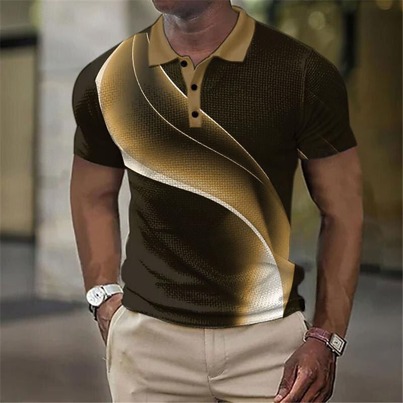 Men's Geometric Golf Shirt Short Sleeve Polo Shirts Collared Shirts Business Casual Vacation Wear Formal Wear Festival Wear Buttons 3D Print Summer Yellow Red Blue3
