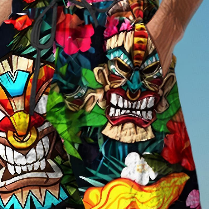 Tiki Tropical Aloha Men's Resort 3D Printed Casual Pants Trousers Elastic Waist Drawstring Loose Fit Straight-Leg Summer Beach Pants S TO 3XL3