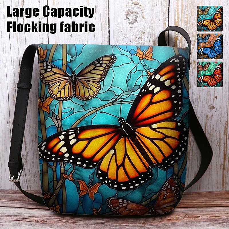 Women's Crossbody Bag Shoulder Bag Fluffy Bag Polyester Shopping Daily Holiday Print Large Capacity Lightweight Durable Butterfly Yellow Red Blue