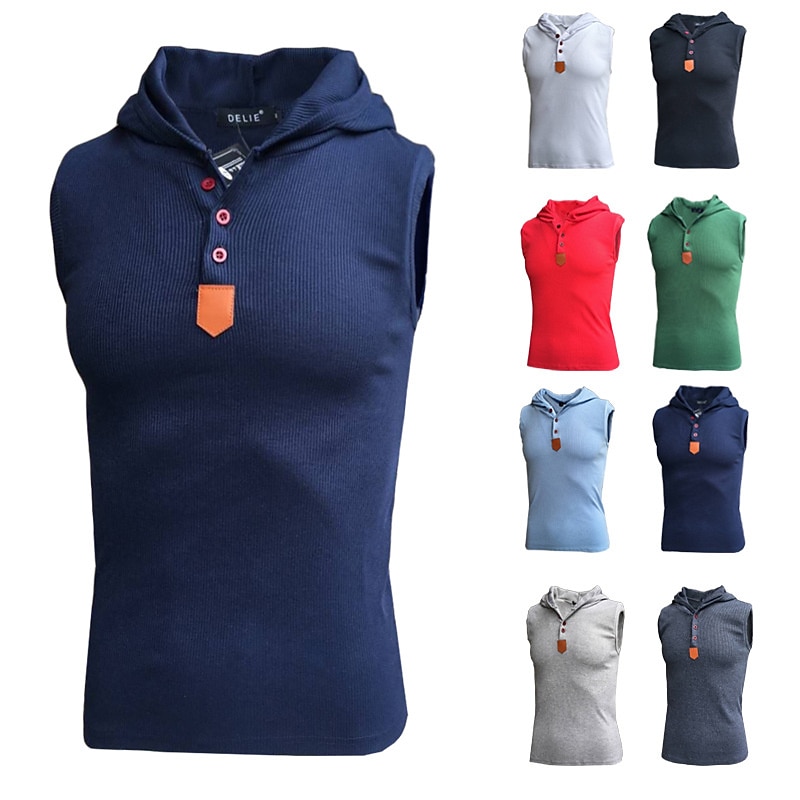 Men's Tank Top Vest Top Undershirt Sleeveless Shirt Sleeveless Hooded Summer Plain Fashion Designer Basic Vacation Street Going out White Green Dark Blue Top Tee for Men