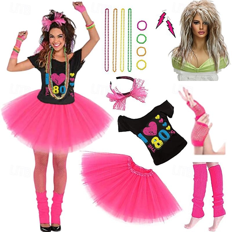 Disco 1980s Outfits T-shirt Women's Costume Headbands Beaded Necklace Vintage Cosplay Masquerade Party & Evening Club More Accessories With Costume Wigs2