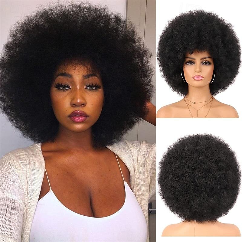 Wig 70's Afro Curly Wigs for Black Women Glueless Wear and Soft Black Afro Wigs Large Bouncy and Soft Natural Looking Full Wigs for Daily Party Cosplay Costume Halloweeen Halloween Wigs