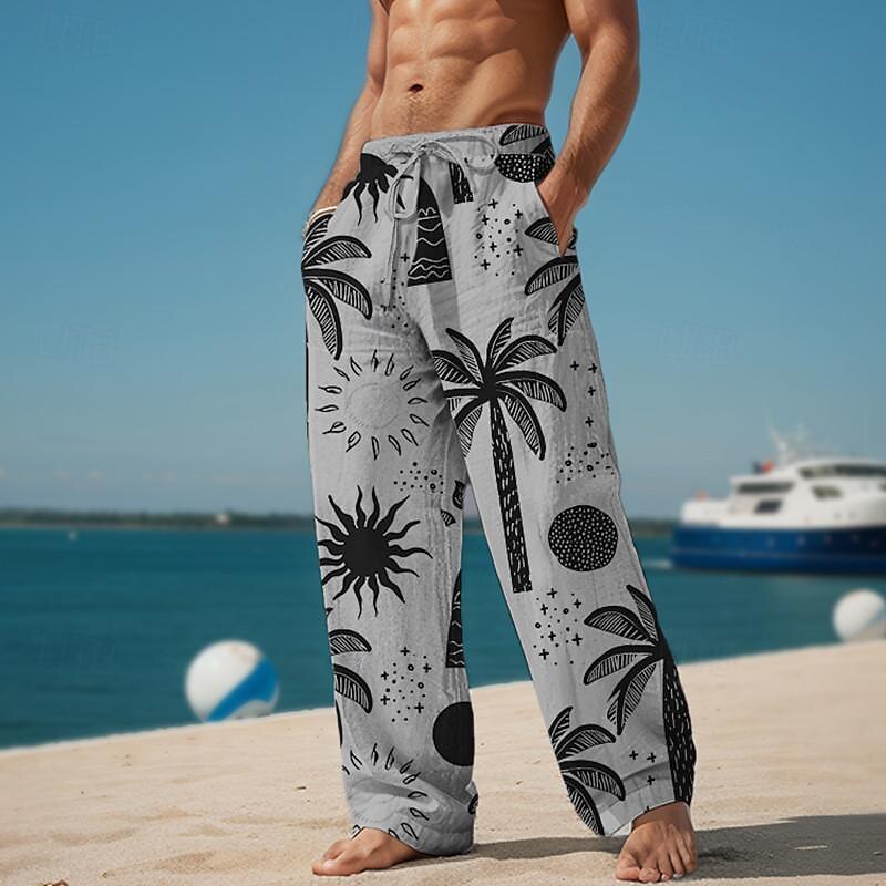 Palm Tree Men's Resort 3D Printed Casual Pants Trousers Elastic Waist Drawstring Loose Fit Straight-Leg Summer Beach Pants S TO 3XL4